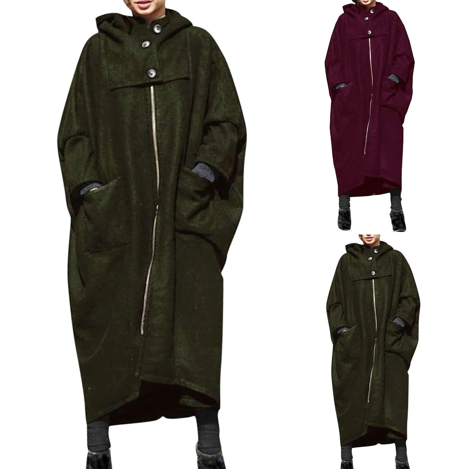 

Женская однотонная толстовка с капюшоном и карманами, Свободное пальто средней длины на молнии