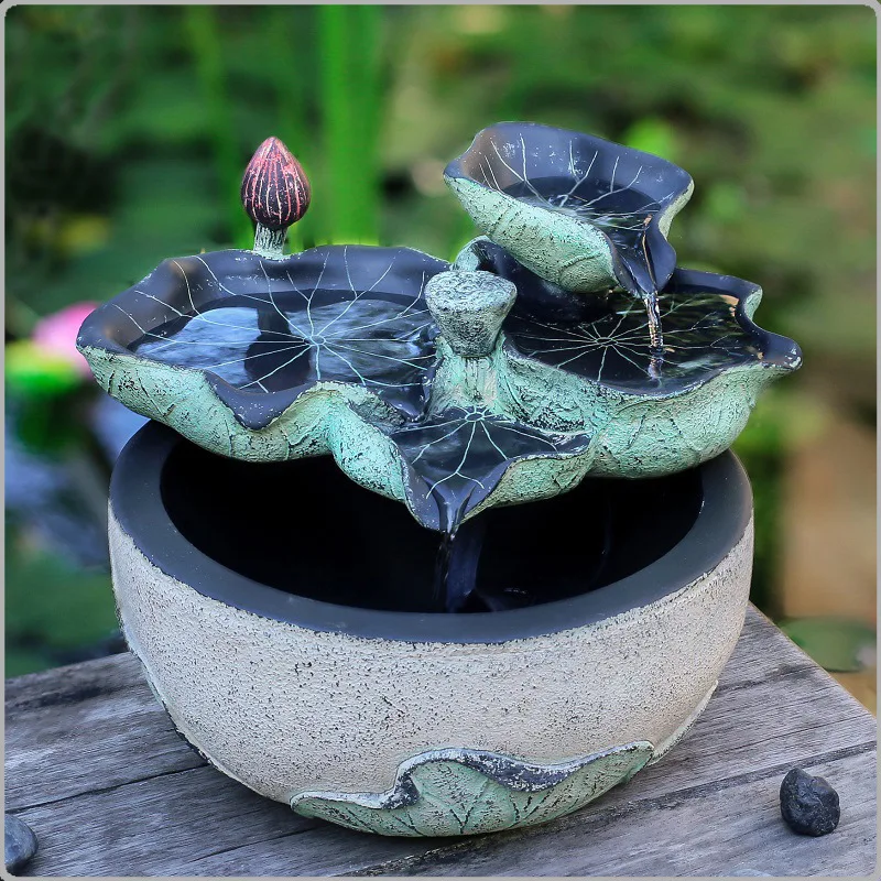 

Lotus Leaf Flowing Water Fountain\ Household Fish Tank Humidifier Office Desktop Decoration Bonsai Waterscape