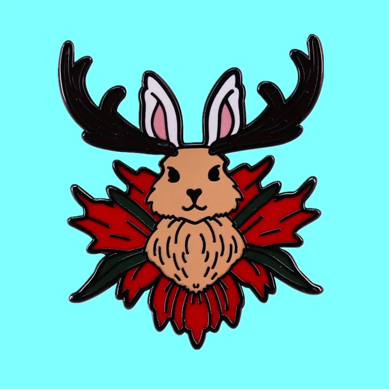 

Rabbit Antlers Christmas Pet Brooch Stained Glass Magic Window Christmas Tree Metal Enamel Badge Fashion Lapel Pin Jewelry Gifts