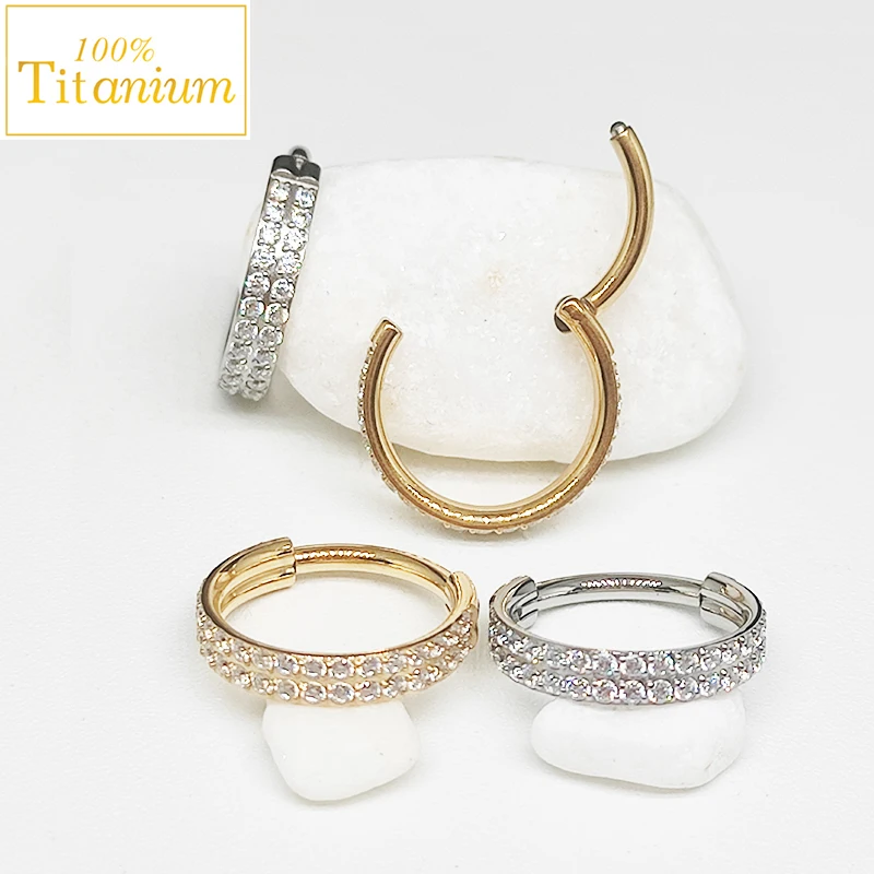 

G23 Titanium High Segment Hoop 2 Row Zircon Septum Piercing Nose Ring Cartilage Tragus Helix Nostril Perforated Body Jewelry 16G