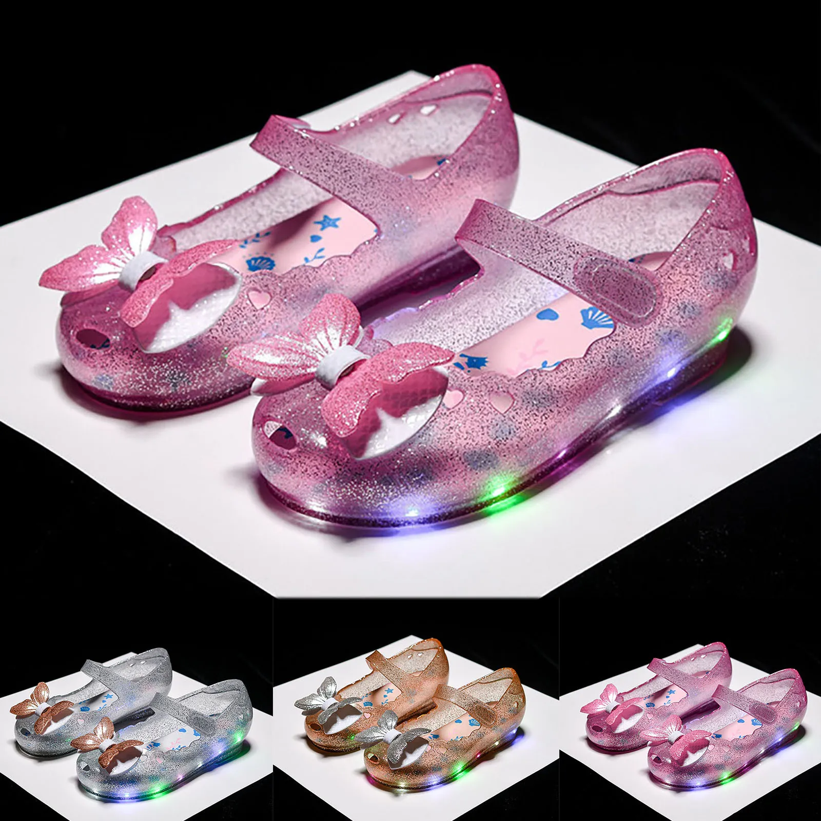 

New Baby Kids Girls Sandals Led Light Luminous Shoes Toddler Infant Babies Children Casual Shoes Jelly Shoes Bow Princess Shoes