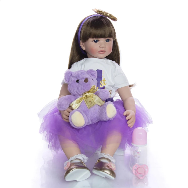 

24Inch Reborn Toddler Girl Princess Baby Long Hair Cloth Body Silicone Doll Rooted Hair Toys for Children Birthday Gift