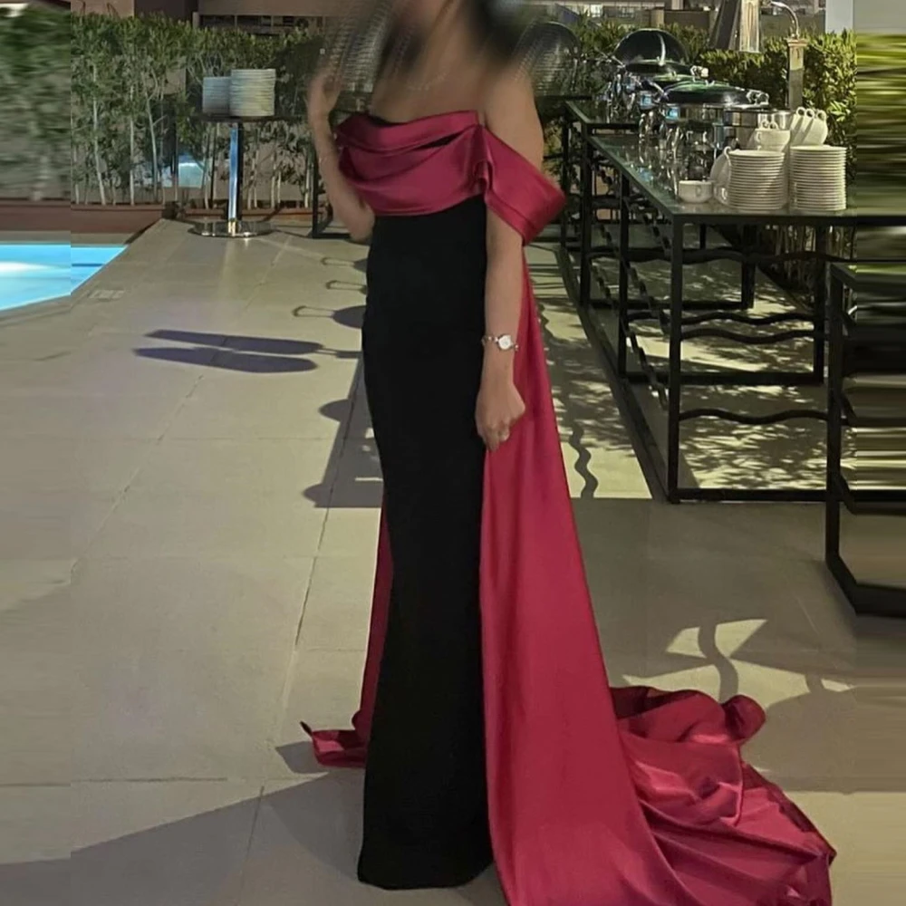 

Carolina Off Shoulder Evening Dresses Women Saudi Arabia Short Sleeves Mermaid Vintage Wedding Guest Elegant Formal Party Gowns