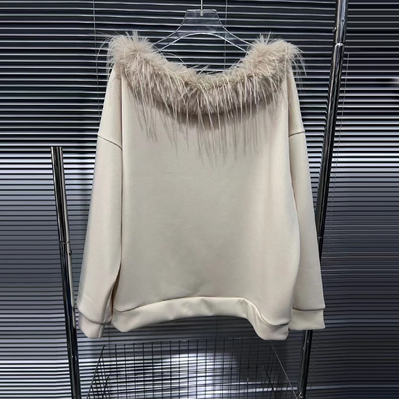 KBQ новый лоскутный свитшот с вышивкой и перьями для женщин пуловер v-образным