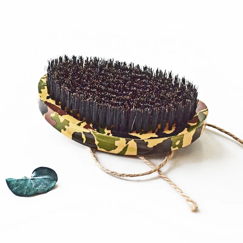 Army Camouflage Afro Men 360 Black short Hair Brushes Hard Medium Wave Hairstyle Combs Curved Wood Boar Bristles Waves Brush