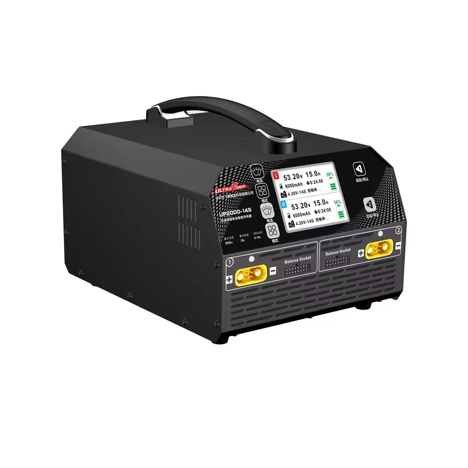Фото Интеллектуальное зарядное устройство Ultra Power UP2000 14s с двумя каналами для LiPo/LiHV аккумуляторов, поддерживающее интеллектуальное зарядное устройство для батарей 4.20V/4.35V/4.40V/4.45V/4.50V. №2