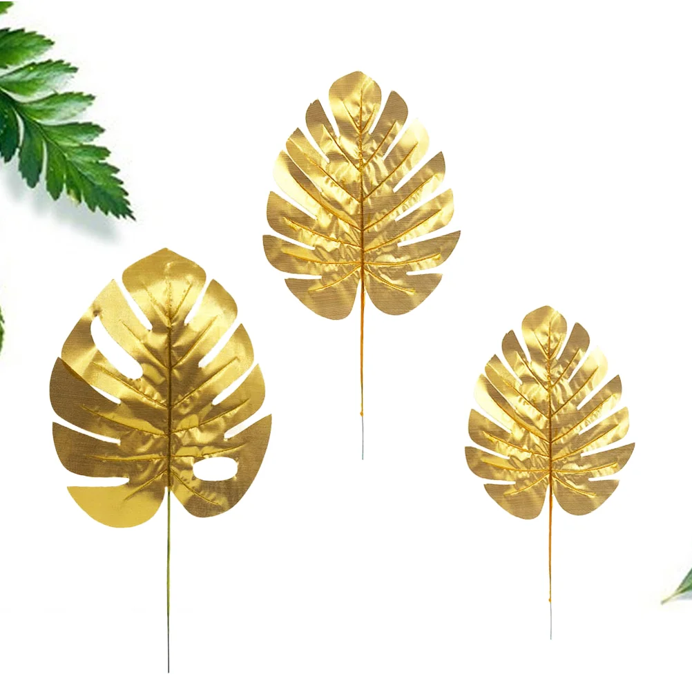 

Monstera Leaf Leavessmall Faux Palm Artificial Golden Tropical Fake Metal Wallstems Newmixed