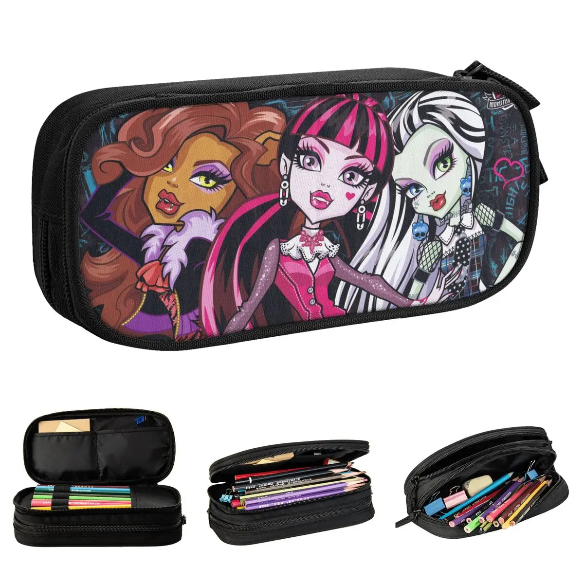 

Kawaii Girl Pencil Case Fashion Draculaura Monster High Pen Box Bags Kids Large Storage Students School Cosmetic Pencil Pouch
