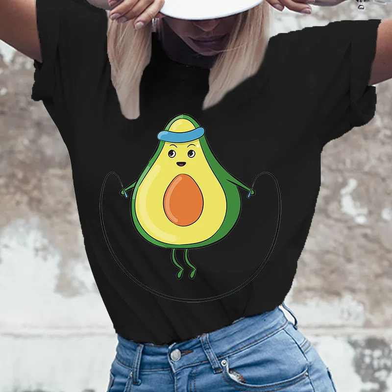 

Женская футболка с принтом авокадо, коротким рукавом и круглым вырезом