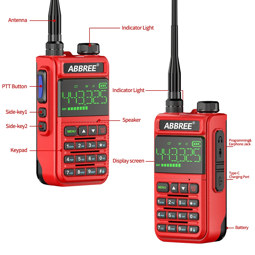 ABBREE AR-518 Air Band 108-660 МГц полнодиапазонная Беспроводная Частота копирования мощный