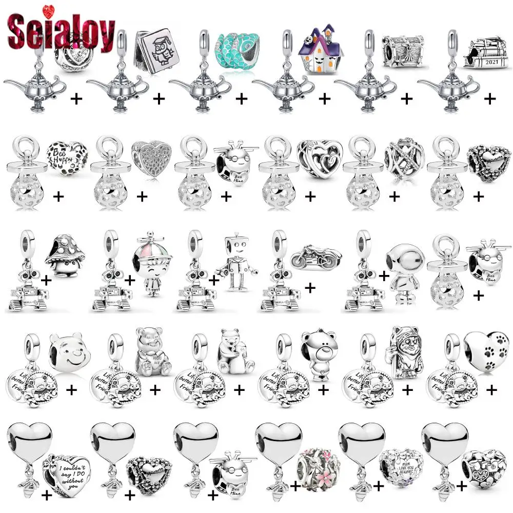 

Seialoy 2pcs/lot Silver Color Teapot Charm Bee Beaded Robot Spaceman Bear Beads Fit DIY Beacelets Handmade Jewelry Accessory