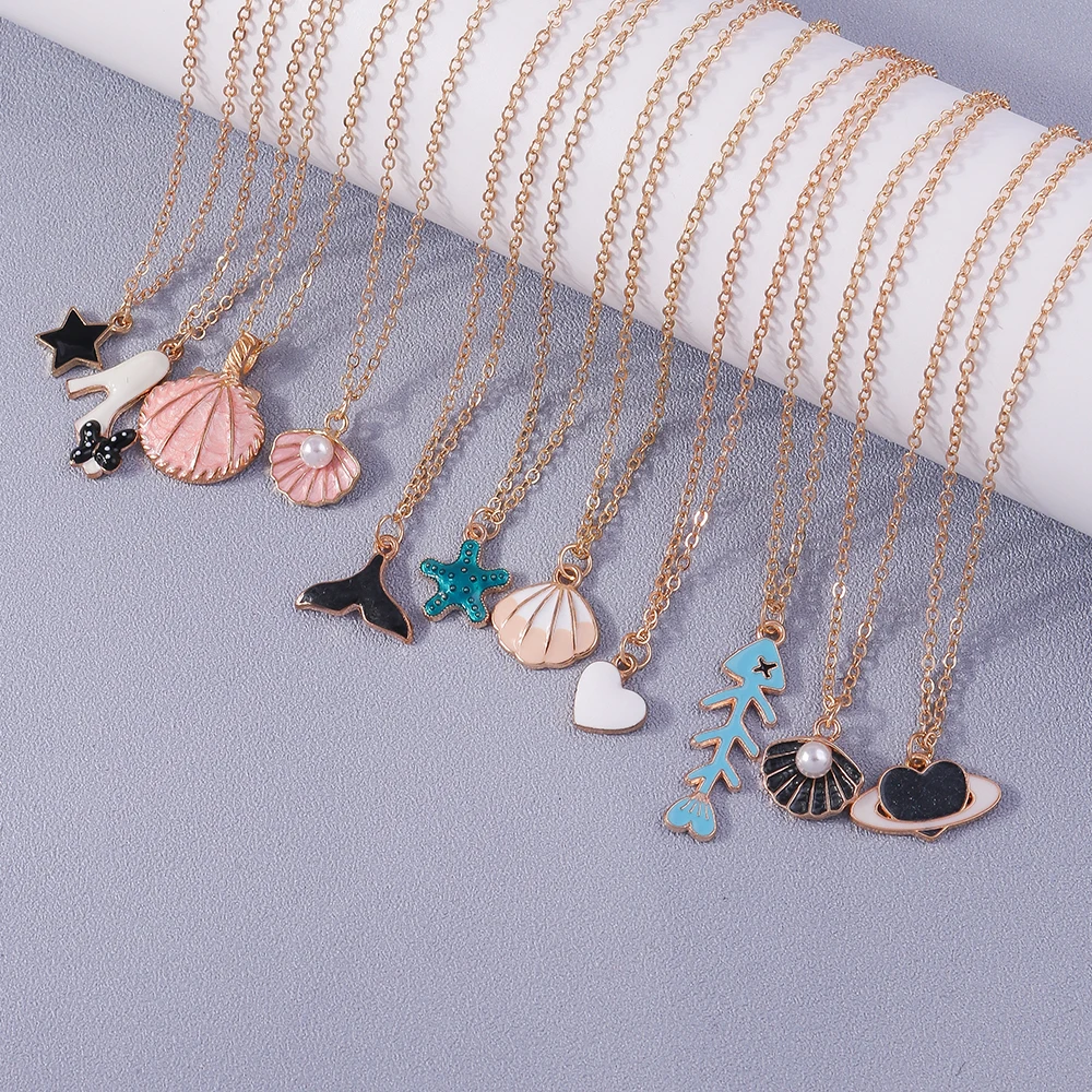 

Boho Shell Necklace Sea Beach Lovely Fish Mermaid Heart Star Pendant Necklace For Women Children Summer Jewelry Gifts Bohemian