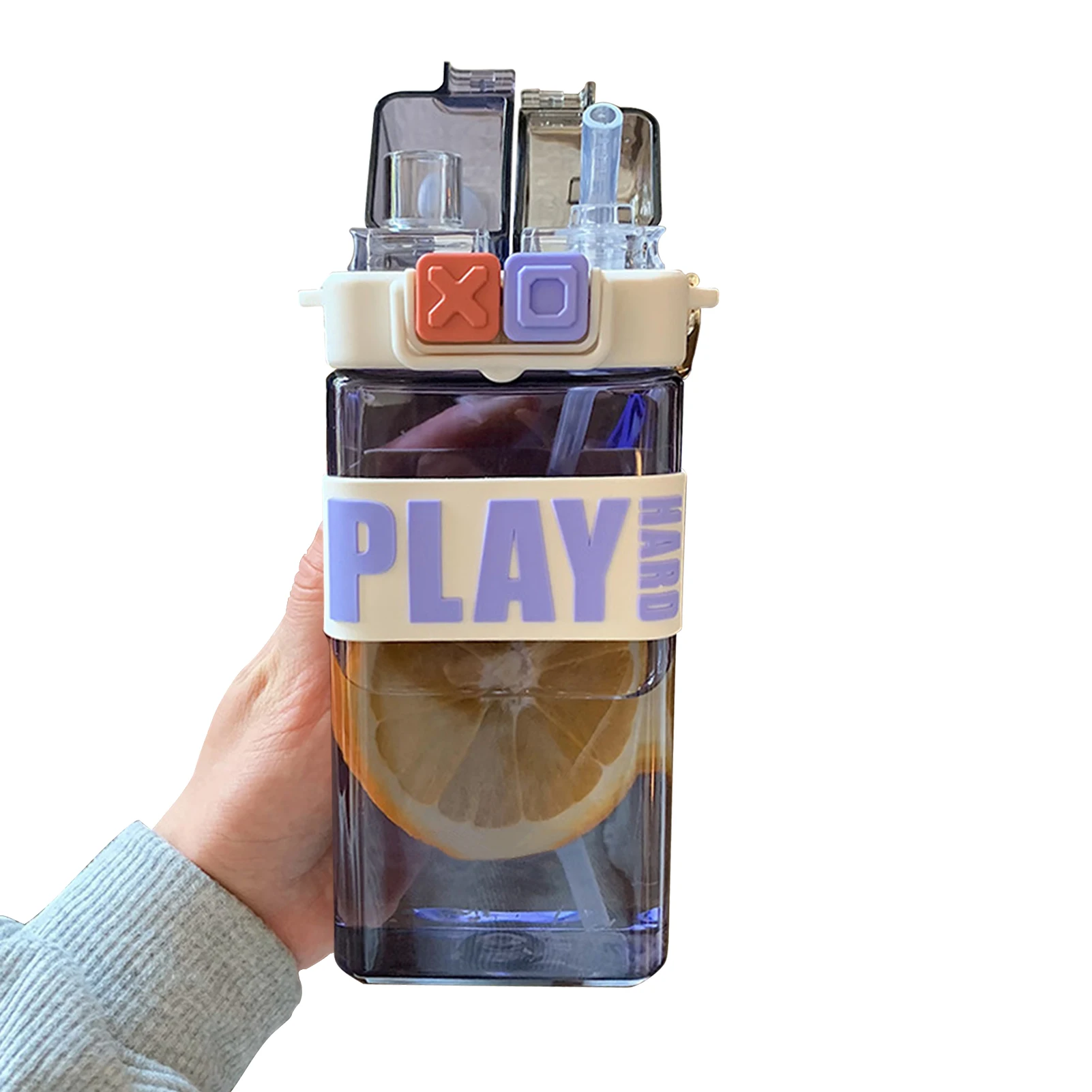 

Water Bottle Square Trendy Tumble Removable Colored Strap Double Spout For Drinking Leak-proof Mug For Gym Sport Traveling