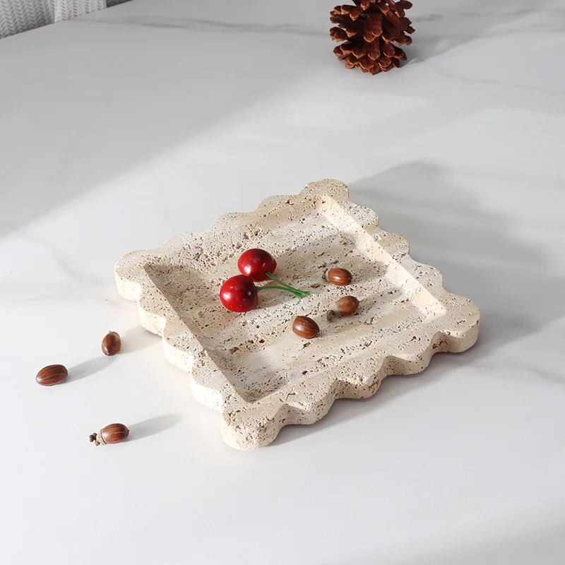 

Marble Retro Cave Box Vintage Luxury Hole Natural Tray French Beige Storage Small Ornaments Aromatic Tray Jewelry Stone