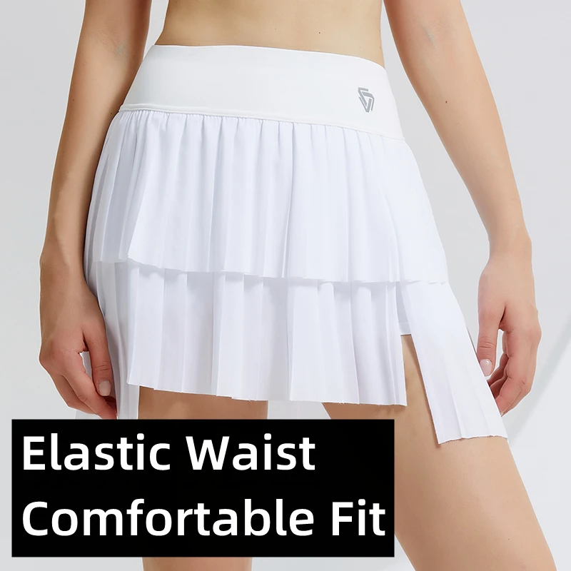 Women High Waist Double Layer Pleated Skirt Sports Golf Tennis Skirts Fitness Athletic Running Short Athletic Workout Skort