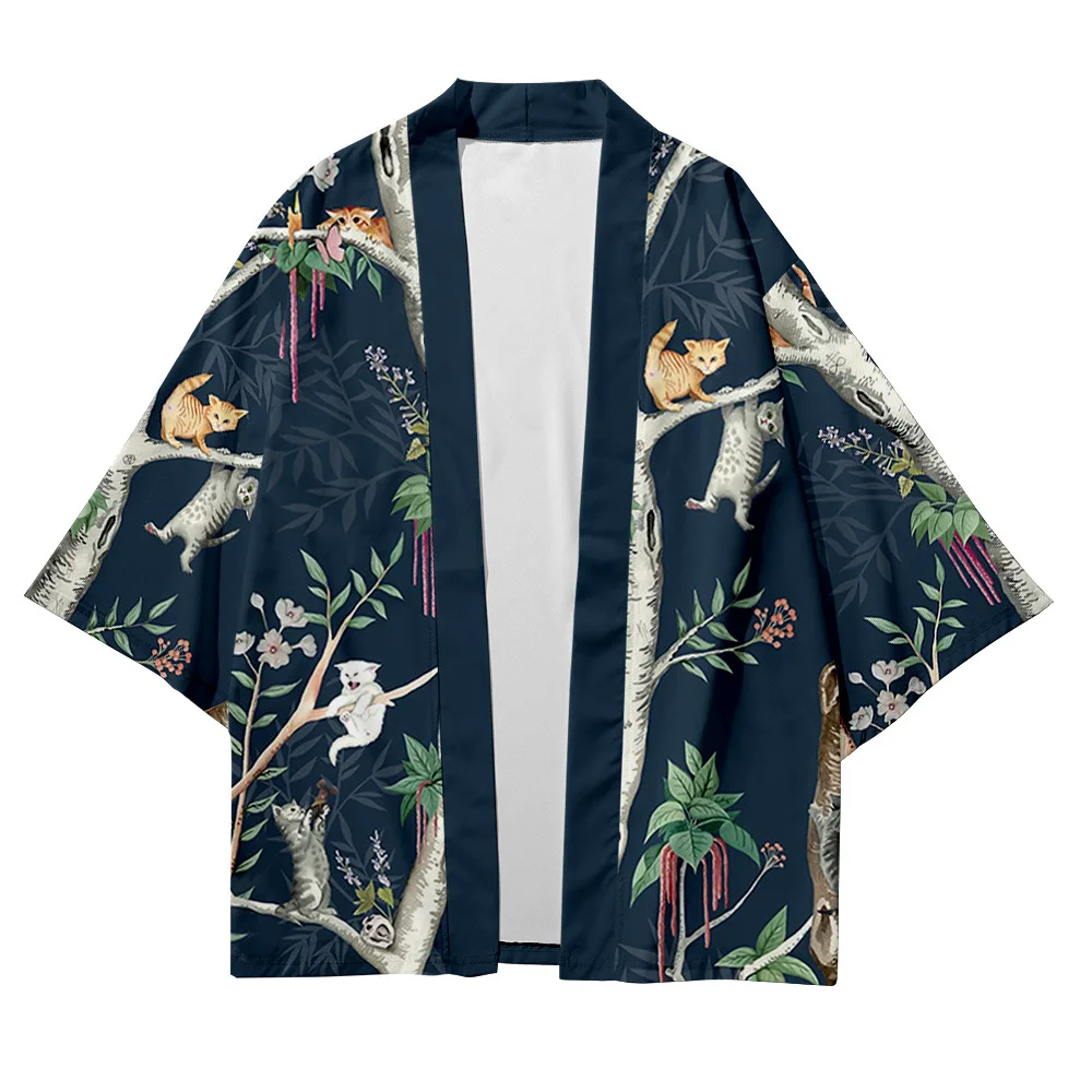 

Cute Printed Japanese Street Samurai Harajuku Kimono Cardigan Women Men Cosplay Yukata Tops Pants Set Oversize