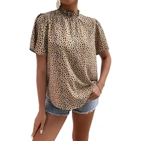 fashion leopard print t shirt for women retro casual turtleneck loose top office summer 2022