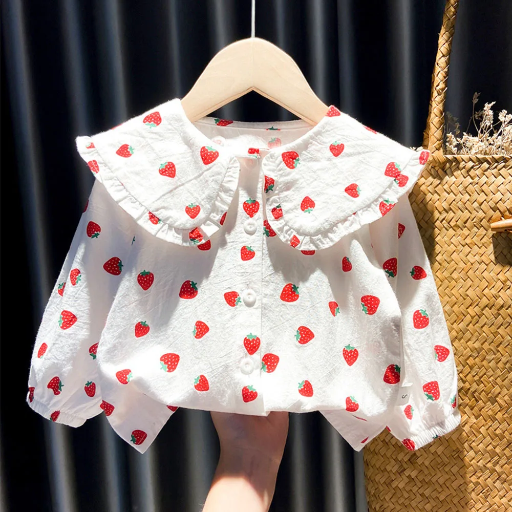 

Girls Blouse Long Sleeve Peter Pan Collar Cute Pattern Spring Autumn Children Clothing Toddler Shirts
