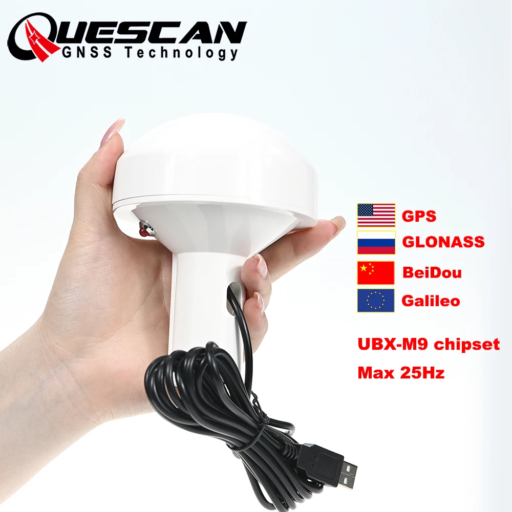 Фото QUESCAN QU9M USB M9 GPS GNSS приемник NEO M9N USB GPS Galileo BeiDou GLONASS QZSS SBAS UBX-M9140-KB с протоколами NMEA RTCM, частота до 25 Гц №1