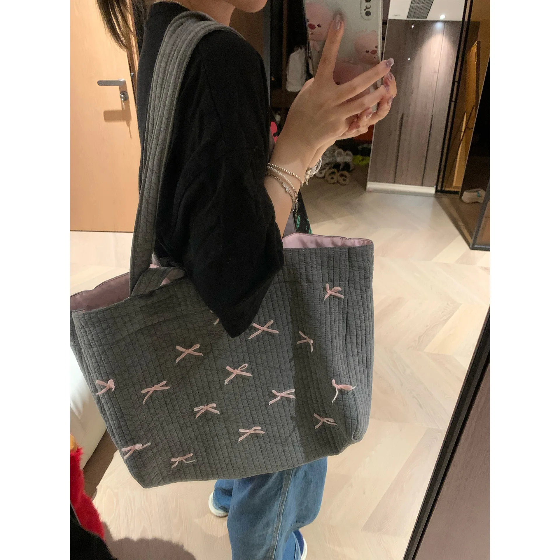 Сумка с бантом Холщовая большая сумка через плечо Нишевая модная