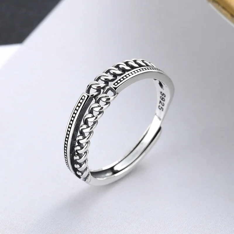 

S925 Silver Open-end Rings for Men and Women, Vintage Style and Adjustable Index Finger Rings Jewelry