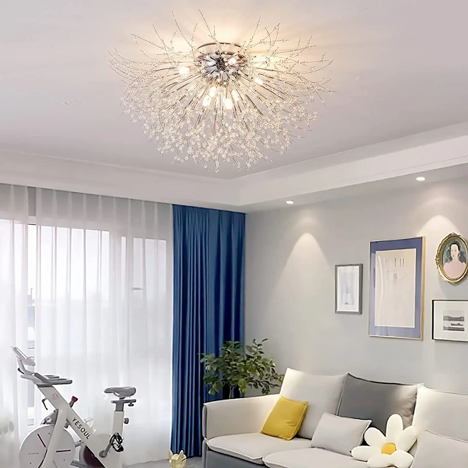 

Modern Creative Crystal Ceiling Light Dandelion Firework 8 Lights Chandelier Silver/Gold for Dining Room