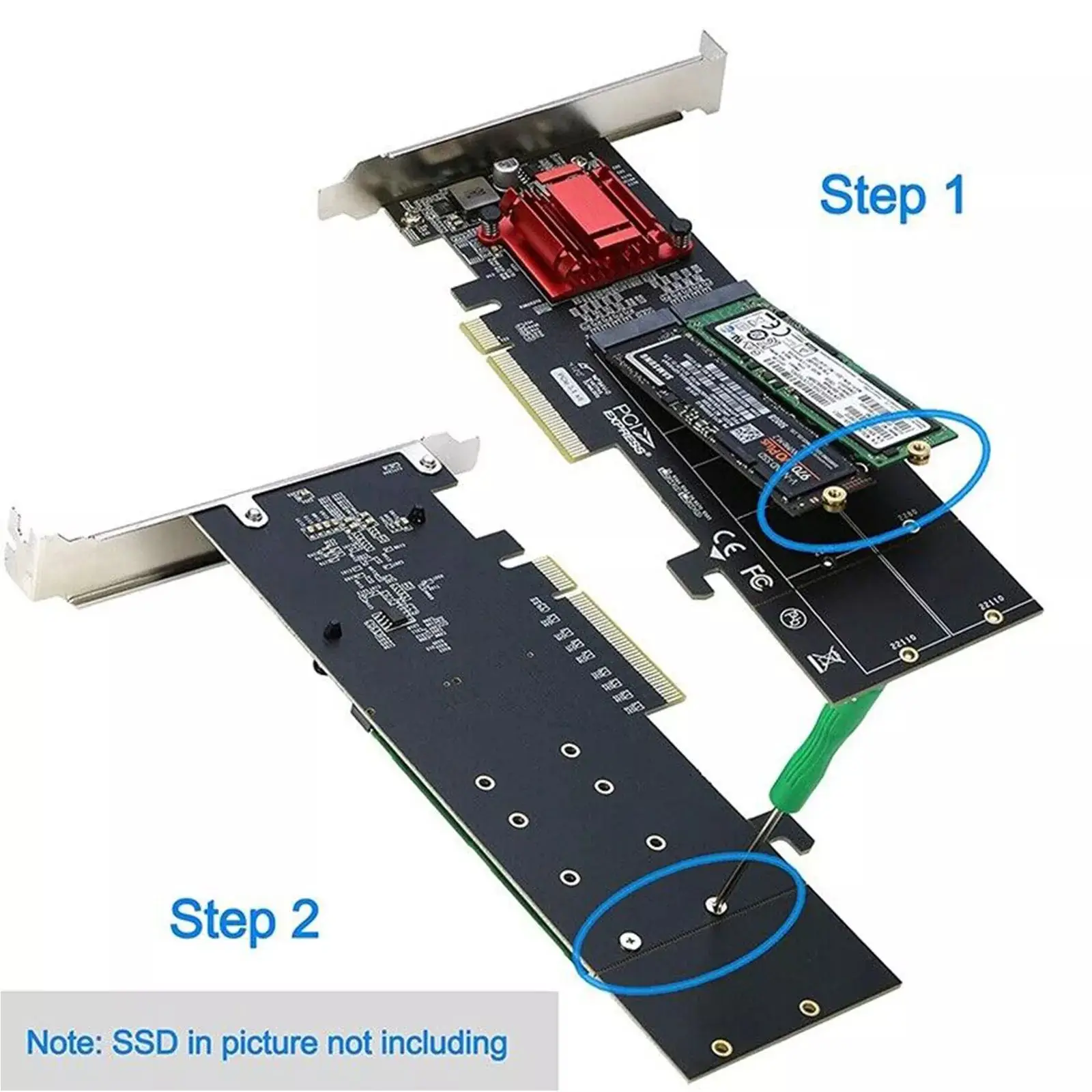 Двойная карта-адаптер M.2 NVMe PCIe 3.0 x8, чипсет ASM2812, без разветвления, для SSD M Key 22110 2280, карта расширения для SSD (art.: 3920db0d33512) - 3920db0d33512