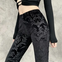 dark vintage casual wide leg pants women black suede embossing flare pant spring autumn student gothic trousers cthulhu style