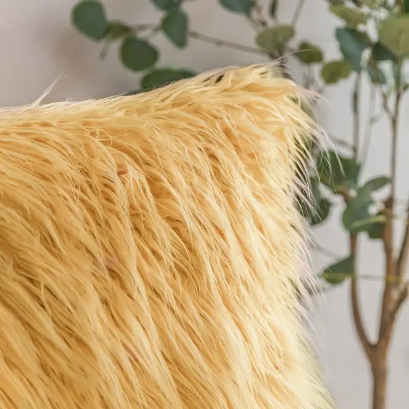 

Faux Fur Series Decorative Throw Pillow Set, 18" x 18" Dark Purple & Orange, Luxury 2 Pack Covers with Inserts for Holidays Home