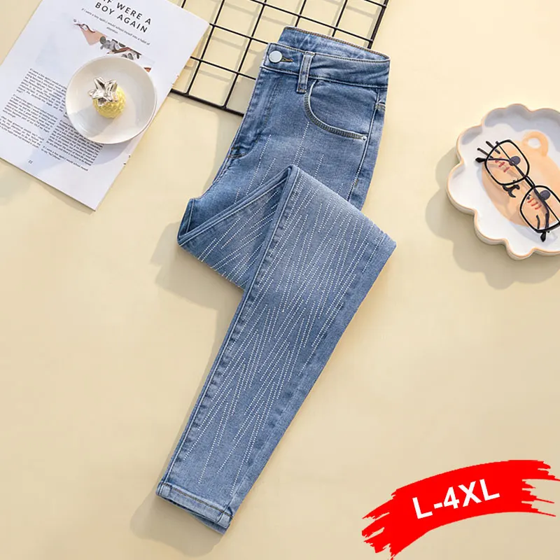 

Casual Harajuku Studded Rhinestone Skinny Stretch Pencil Capris Jeans Women Streetwear Melody Blue Ankle Length Y2k Denim Pants
