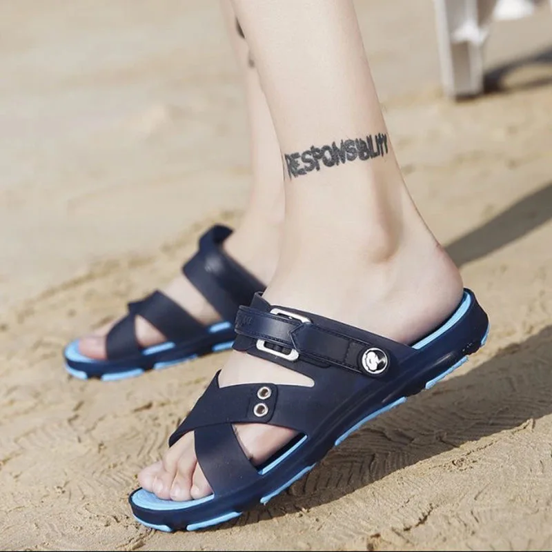 

Summer Men Sandals Outside Fashion Large Size Mens Shoes Neutral Couple Slides Casual Beach Flat Slippers Man Sandalia Masculina