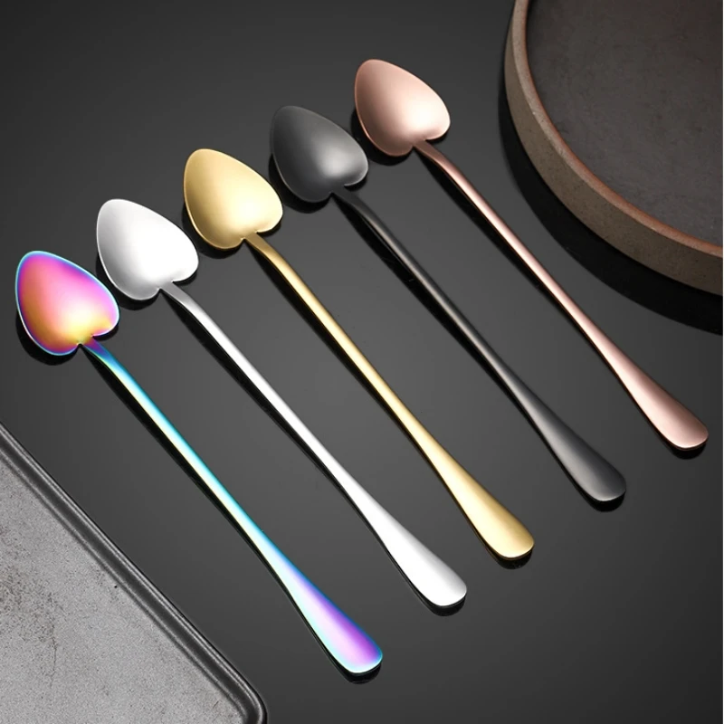 

1Pcs Long Handle Heart type Spoons Stainless Steel Dessert Ice Cream Scoop Milk Coffee Stiring Spoon For Mug Gift Flatware