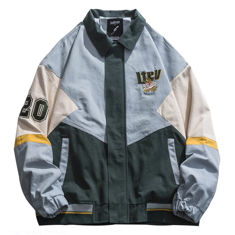 

Hip Hop Streetwear Color Block Patchwork Embroidery Letter s 2023 Men Autumn Harajuku Cotton Couples Jacket Coat