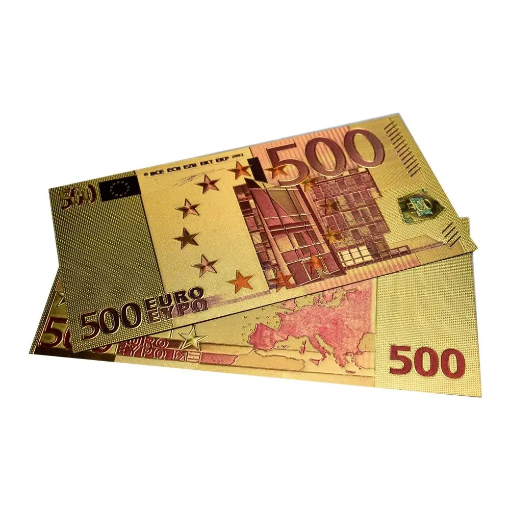 

500 Euro Gold Foil Banknotes Colorful Printing Fake Money With Envelope For Collection