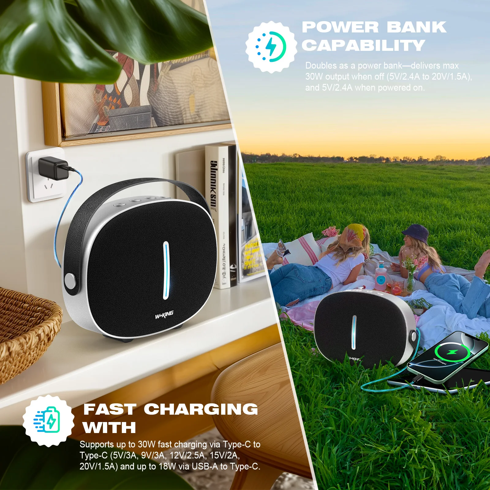 Фото Портативная колонка W-King T8II 40W с мощным басом, беспроводная, для улицы, Bluetooth, обновленная версия Boombox3, для домашних вечеринок №1