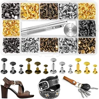 leather rivets kit 420 sets double cap brass rivets leather studs with 3pcs setting tools for leather repair and crafts