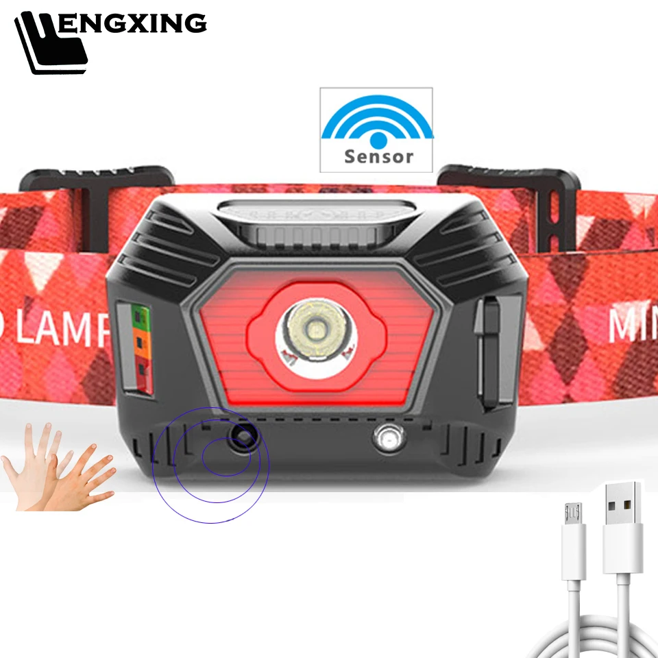

Mini Headlamp Built-in Battery USB Rechargeable Senser Headlight Head Waterproof Lamp White Red Lighting Led Powerful head lamp