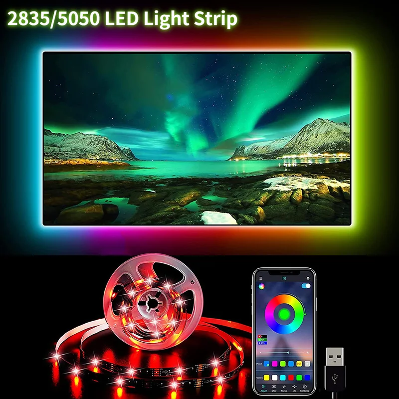 

Светодиодная лента SMD 2835/5050, USB, Bluetooth, 5 В, RGB-подсветильник ка