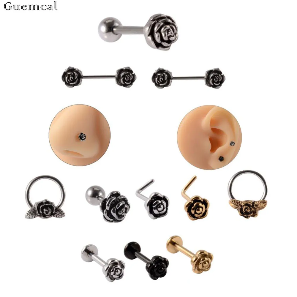 

Guemcal 1pc Stainless Steel Tongue Nail Curved Rod Nose Nail Card Ball Nose Middle Ring Body Piercing Jewelry New