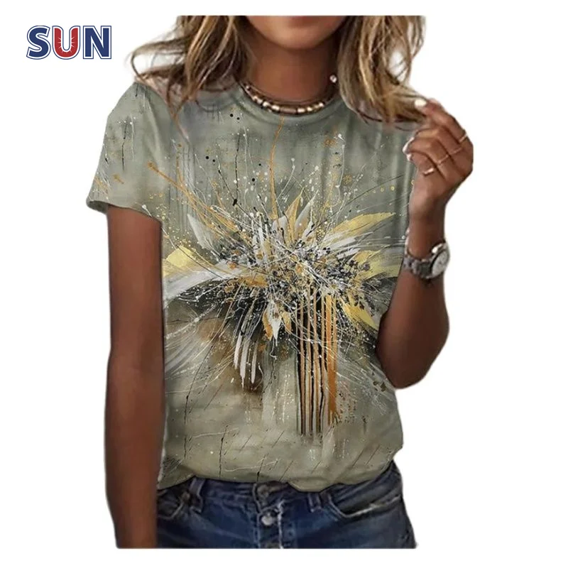 

Women's New Summer Plus Size T Shirt 3D Floral Print Short Sleeve T Shirt Top Casual Round Neck Street Ladies T Shirt Fashion