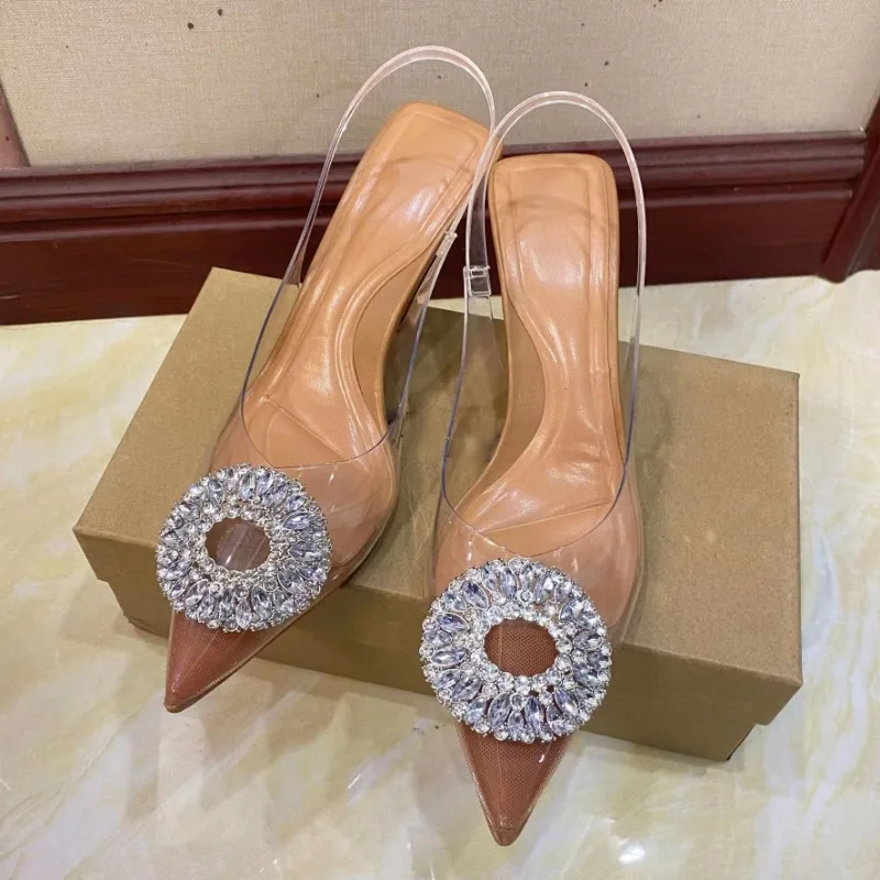 Сандалии на высоком каблуке для женщин роскошные круглые Модные прозрачные