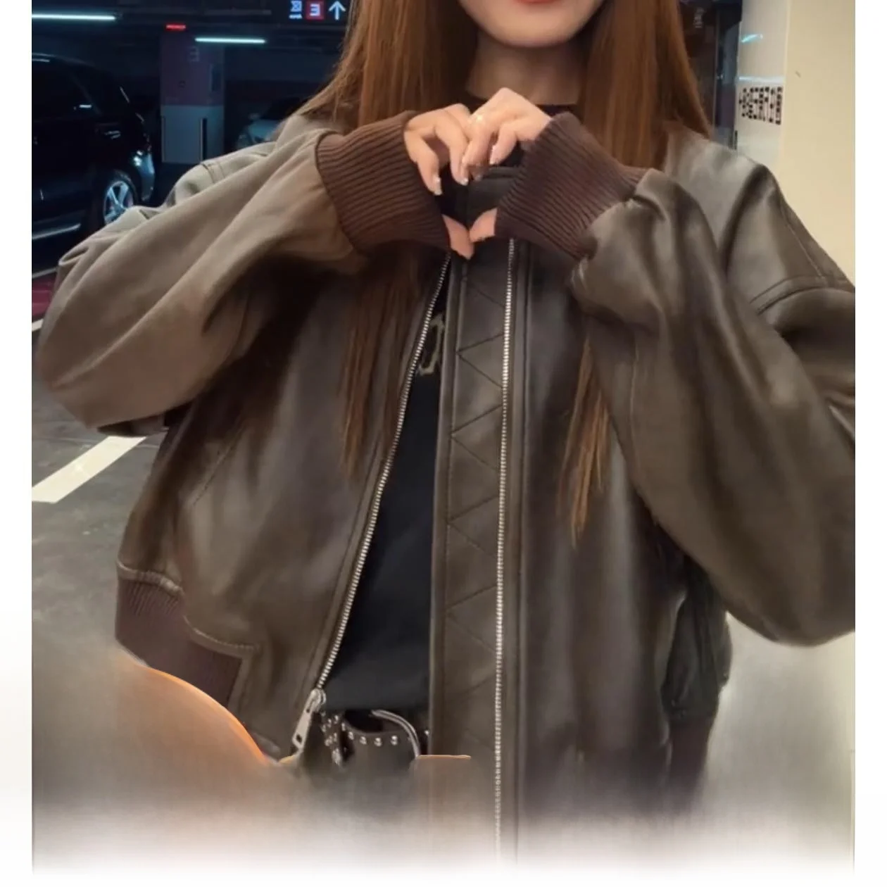 Shenzhen European Goods 2023 Autumn New Genuine Leather Women clothes Stand Collar Sheepskin Bomber jacket Outerwear ...