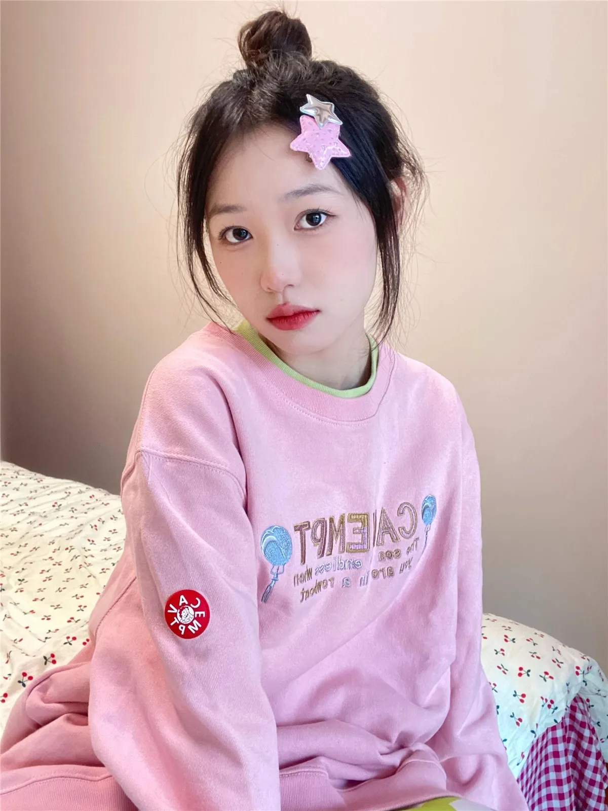 CAVEMPT 2024 розовая толстовка с круглым вырезом и вышивкой воздушных шаров толстовки