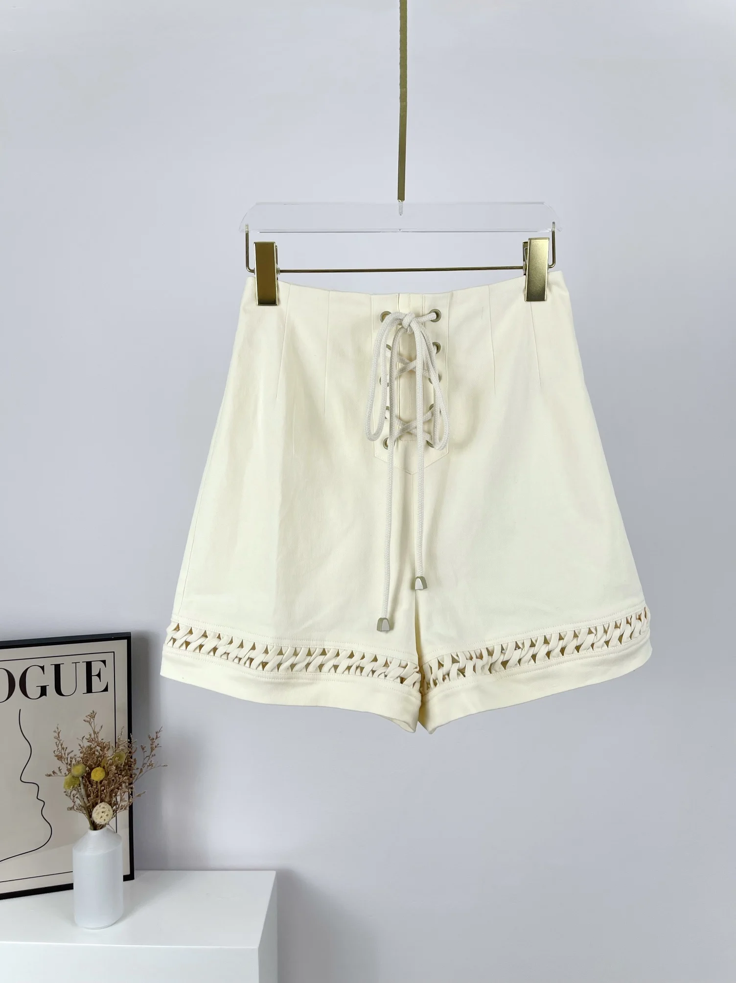 

Female Clothing Woman Clothes Shorts Summer 2022 Women's Pants High Waist Shorts Hand Woven Hem Drawstring Casual Shorts