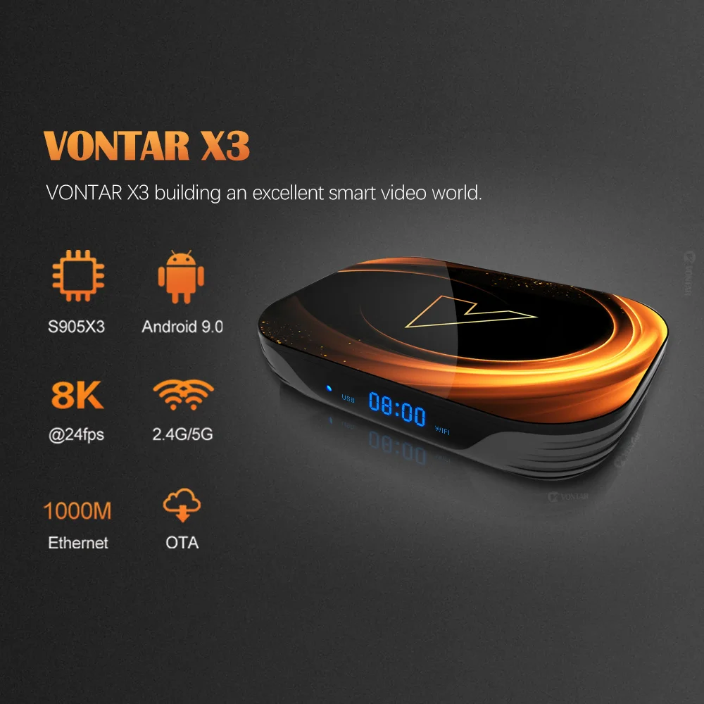 Приставка Смарт-ТВ Vontar 8K Amlogic S905X3 Android 9 0 4 + 128 ГБ Wi-Fi | Электроника