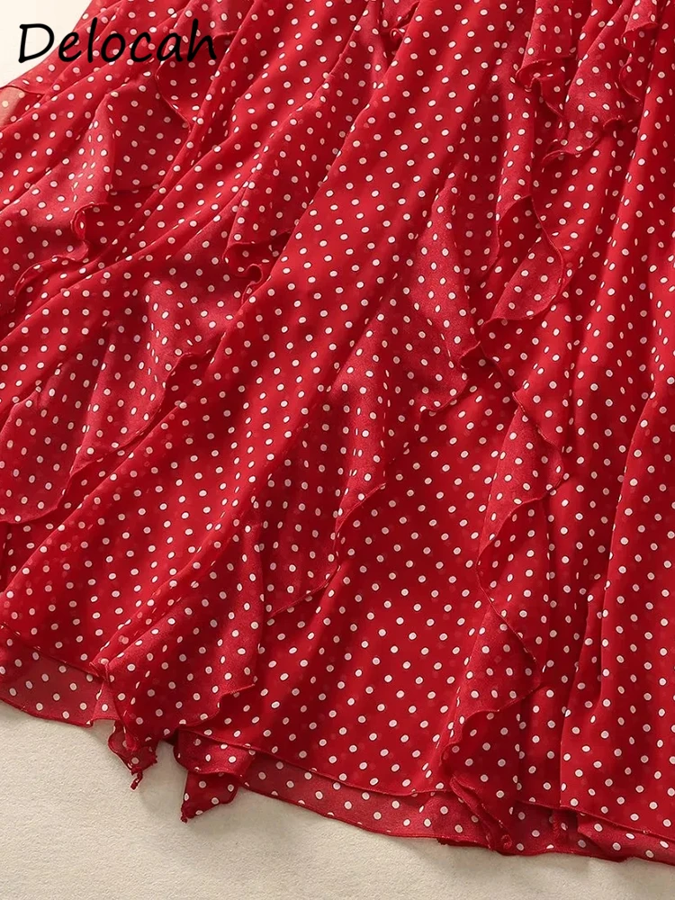 Женское платье-трапеция Delocah красное платье в горошек с длинным рукавом оборками