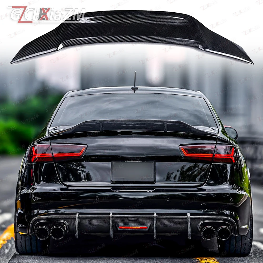 Фото Для Audi A6 S6 C7 2012-2016 гг., 100% настоящее углеродное волокно, высококачественный задний спойлер, купе, крышка багажника, стиль R, яркий черный задний спойлер №3