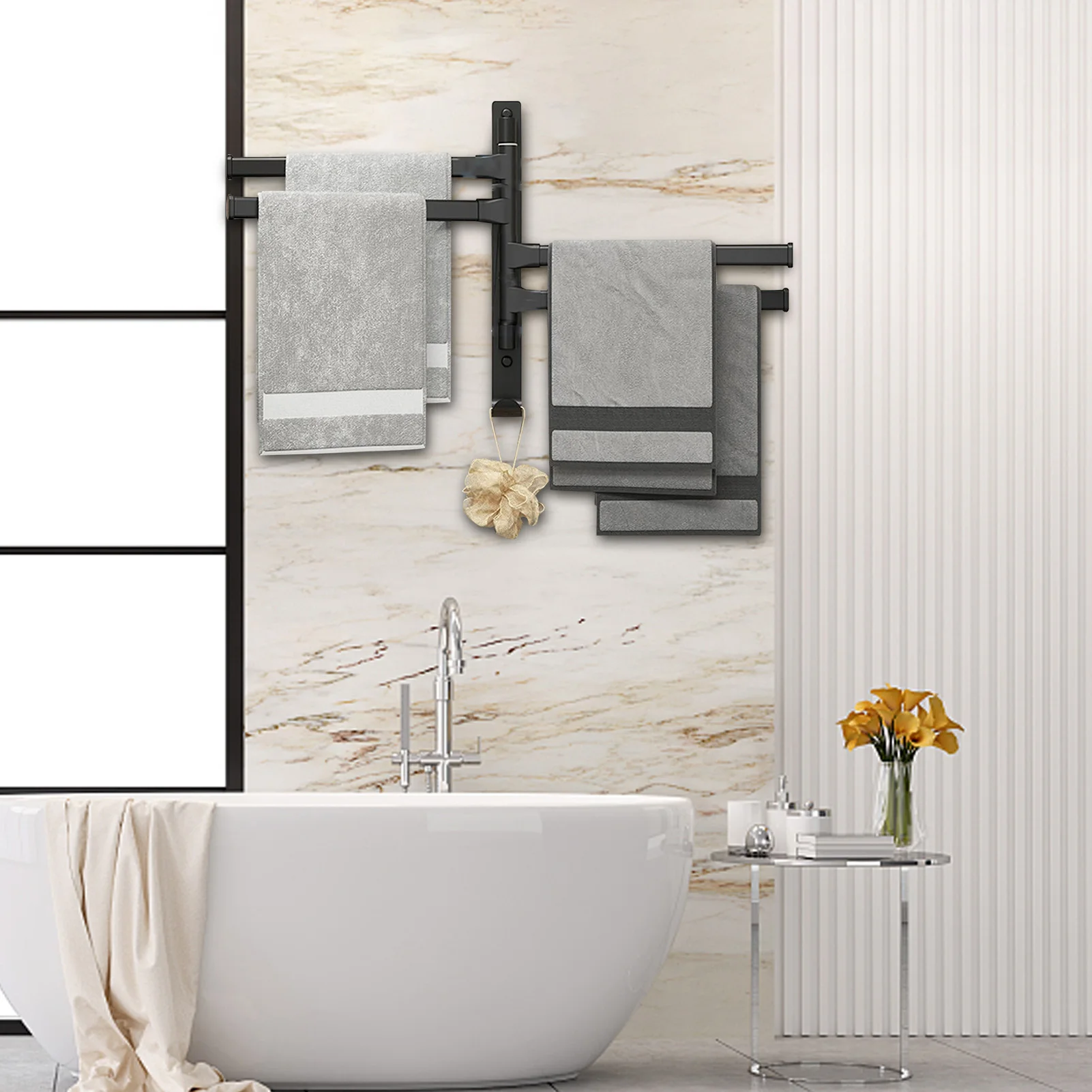 

Вращающаяся вешалка для полотенец, вращающаяся вешалка для полотенец, складная вешалка для полотенец с 4 откидными ручками для ванной комна...