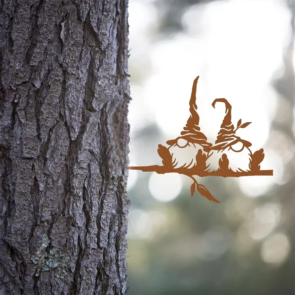 1 шт. металлическая ветка с 2 гномами и грибами — изящайте свои зоны на открытом