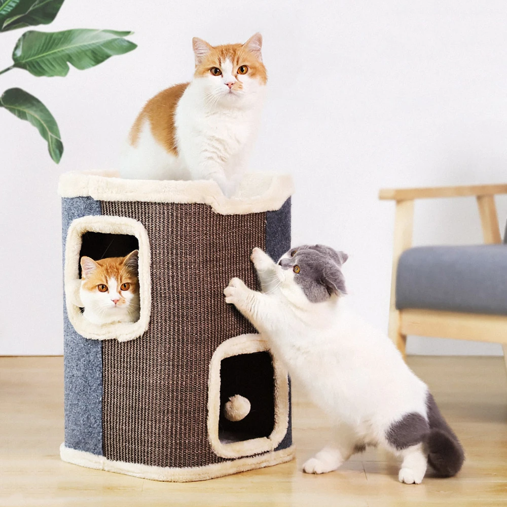 

Factory Hoopet Multi-function Sisal Surface Cat Tree Condo House With Toy cat accessories